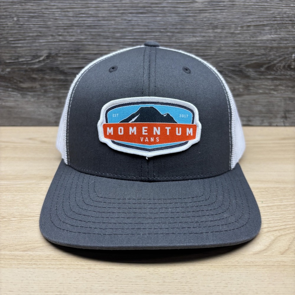 Momentum Vans Hat Cap Snap Back Gray White Trucker Mesh Patch Mountain Mens